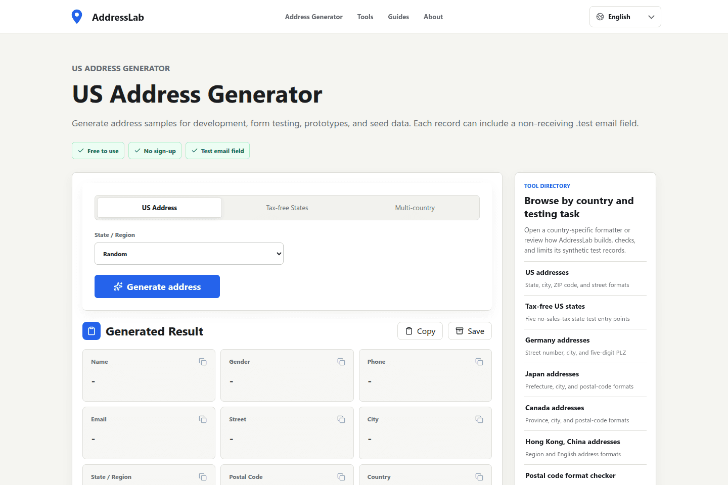AddressLab homepage preview