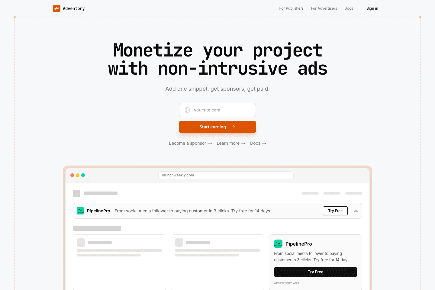 Adventory homepage preview