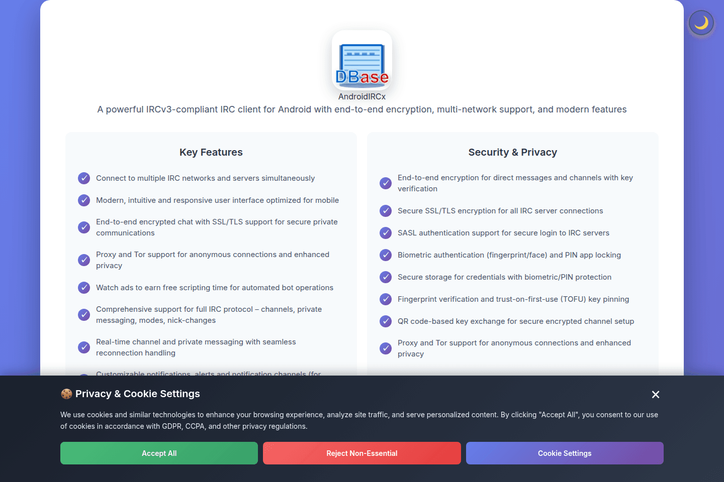 AndroidIRCx homepage preview