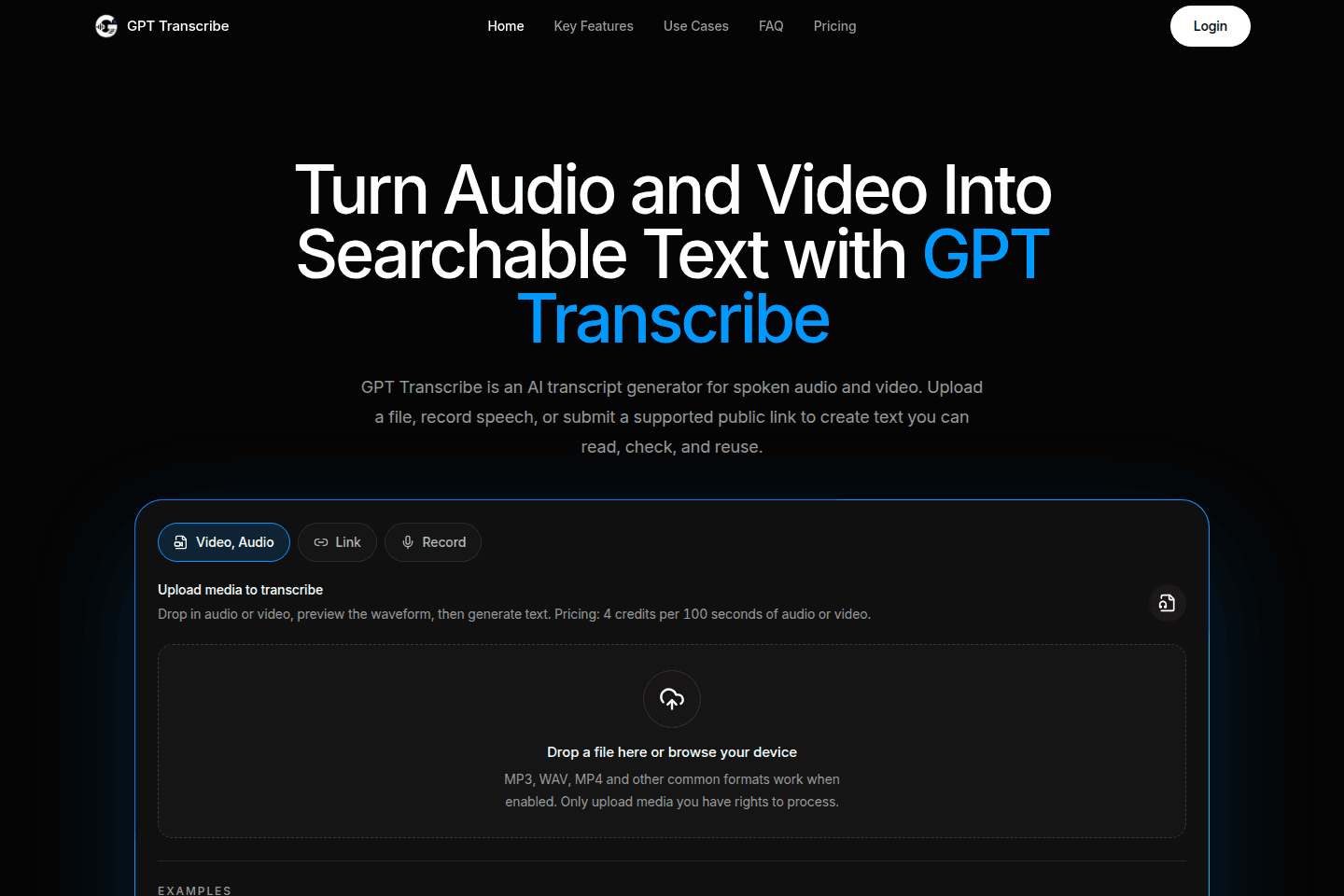 GPT Transcribe homepage preview