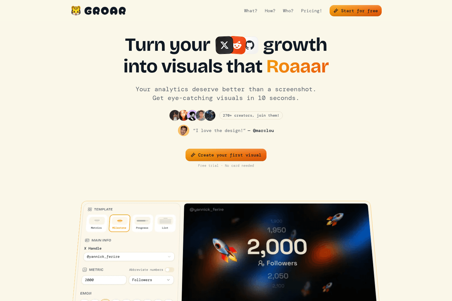 Groar homepage preview