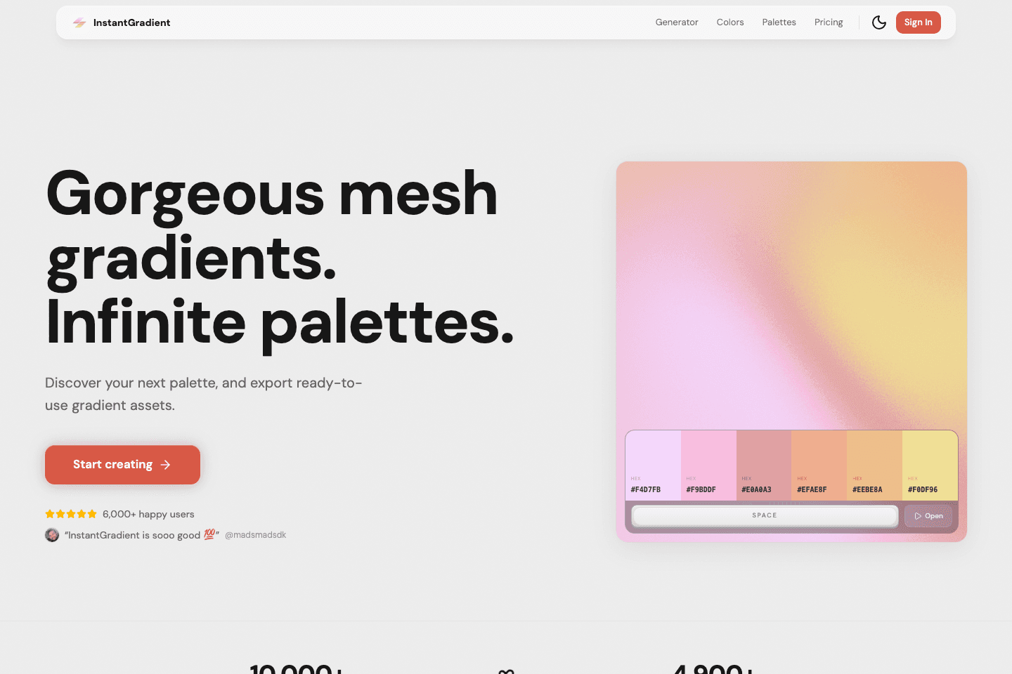 InstantGradient homepage preview