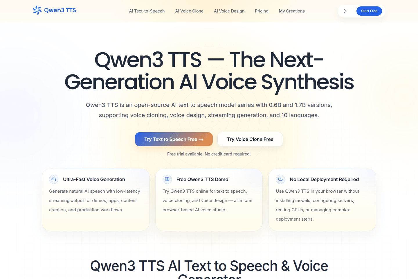 Qwen3 TTS AI Text to Speech & Voice Cloning Tool Free homepage preview