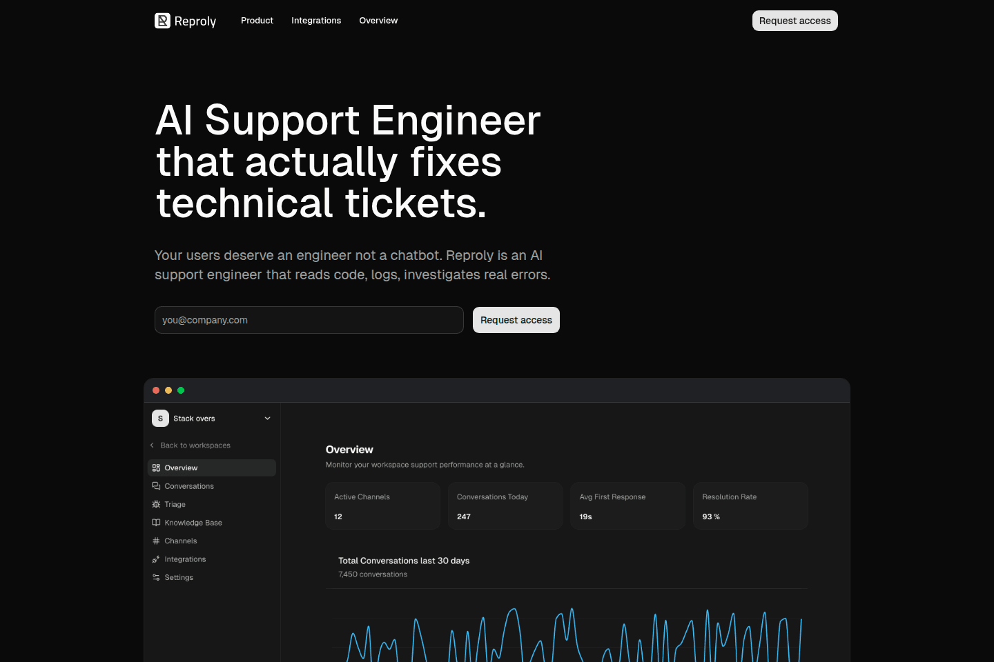 Reproly — AI Support Engineer for Dev Tools Companies homepage preview
