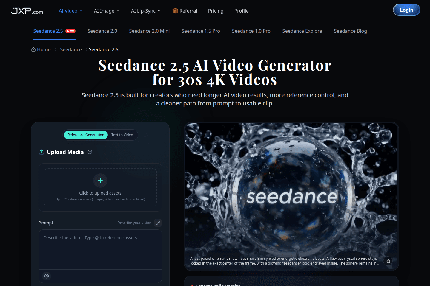 Seedance 2.5 AI Video Generator: 30s 4K Videos homepage preview