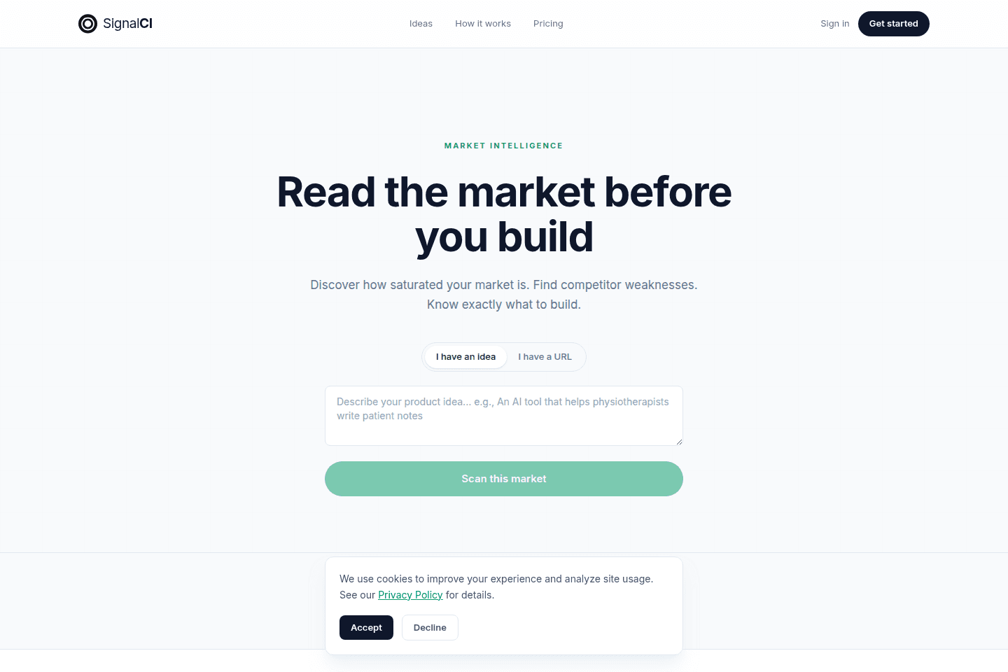 SignalCI homepage preview