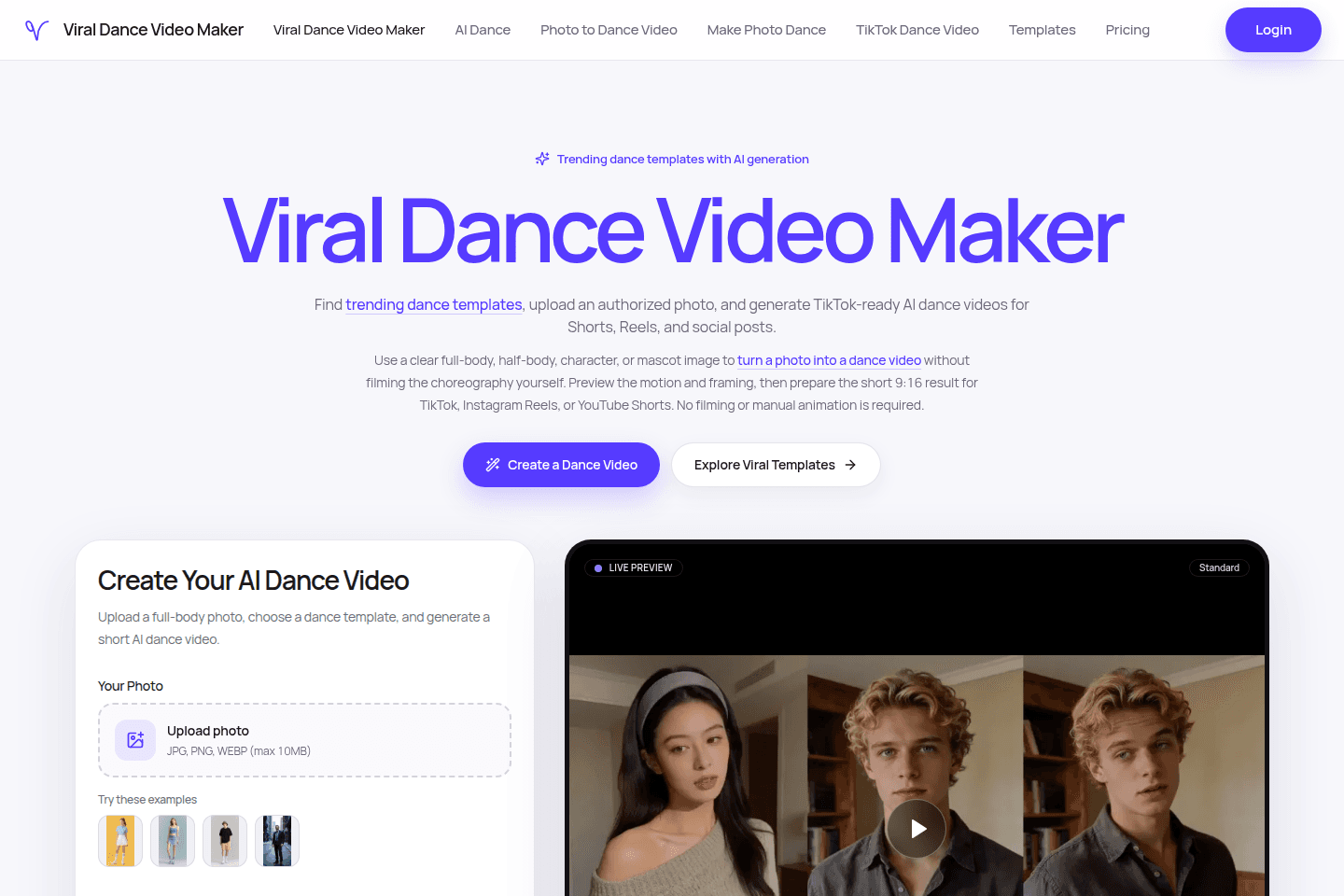 Viral Dance Video Maker homepage preview